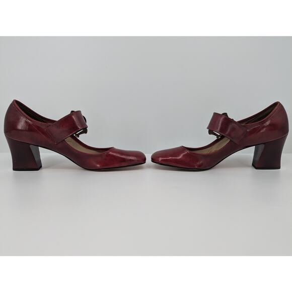 Vintage Mary Jane Burgundy Red Heels Size 7AA Buckle Detail Chunky Block Heel - Picture 3 of 11